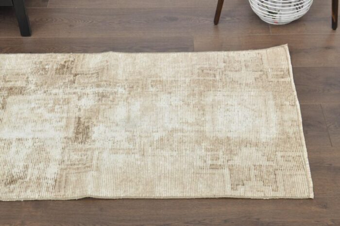 vintage turkish faded neutral wool oushak runner rug 1960s 4