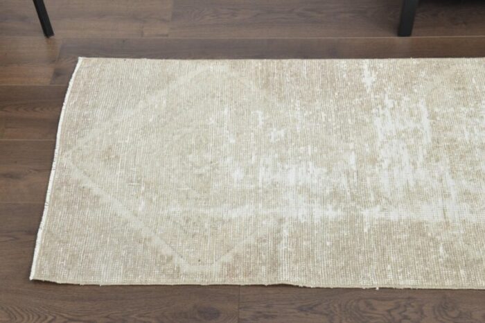 vintage turkish faded neutral wool oushak runner rug 1960s 6 1