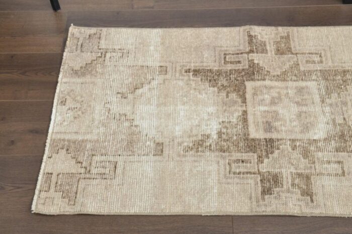 vintage turkish faded neutral wool oushak runner rug 1960s 6