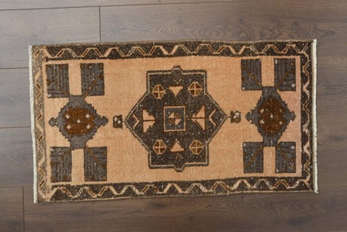 vintage turkish faded orange gray rug 1