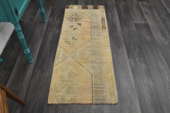 vintage turkish faded orange runner rug 1960s 1 1