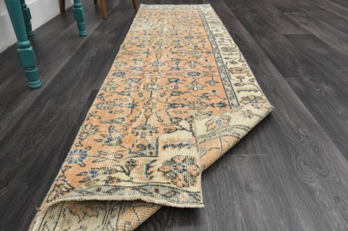 vintage turkish faded orange runner rug 1960s 10