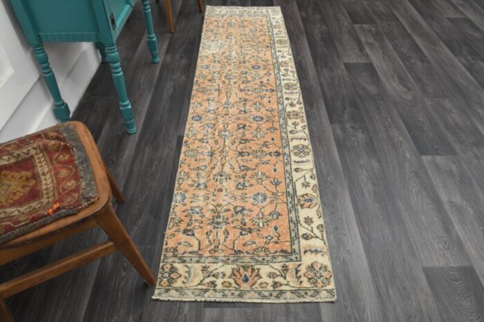 vintage turkish faded orange runner rug 1960s 2