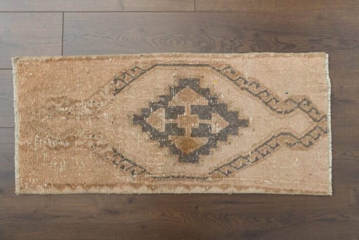 vintage turkish faded orange wool handmade rug 1