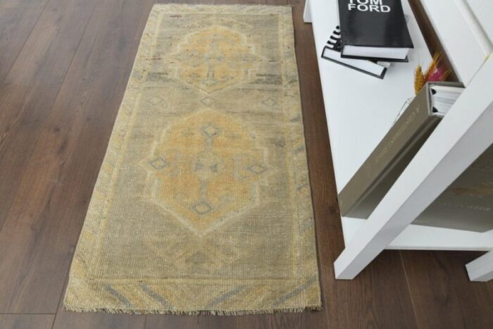 vintage turkish faded orange wool rug 6