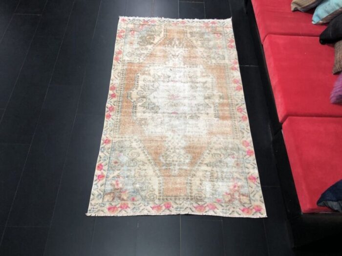 vintage turkish faded oushak area rug 2