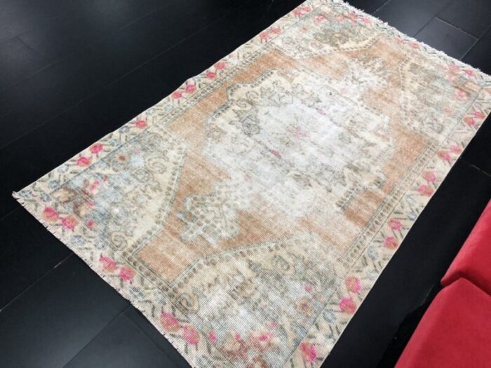 vintage turkish faded oushak area rug 4