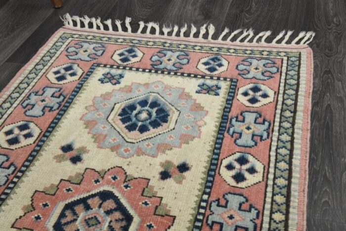 vintage turkish faded red and cream wool oushak rug anatolia 1960s 5