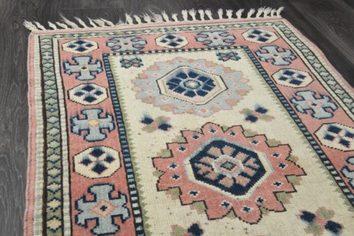 vintage turkish faded red and cream wool oushak rug anatolia 1960s 6