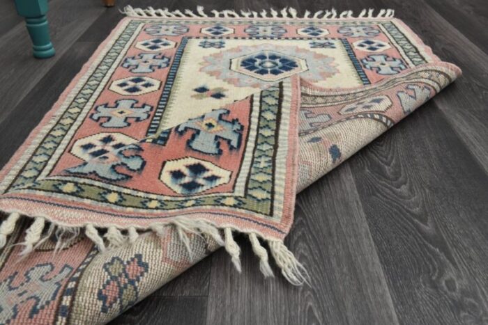 vintage turkish faded red and cream wool oushak rug anatolia 1960s 9