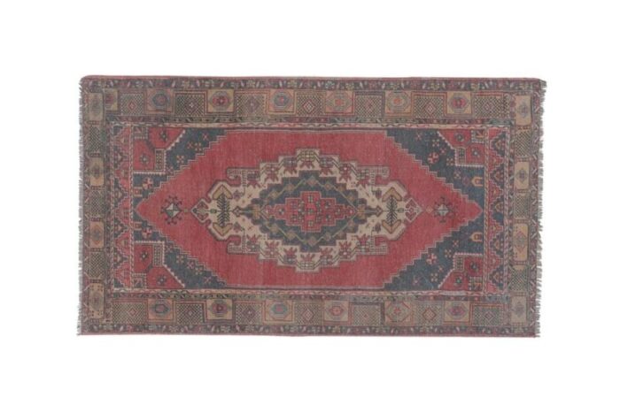 vintage turkish faded red oushak rug 2