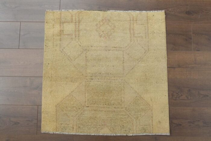 vintage turkish faded yellow geometric oushak rug anatolian 1