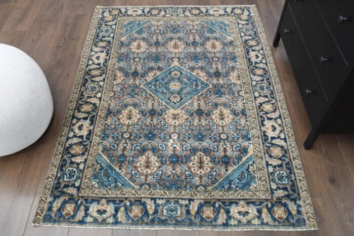 vintage turkish floral wool area rug anatolian 1960s 1