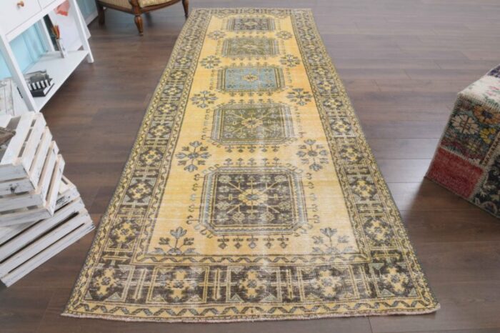 vintage turkish gold runner rug 2