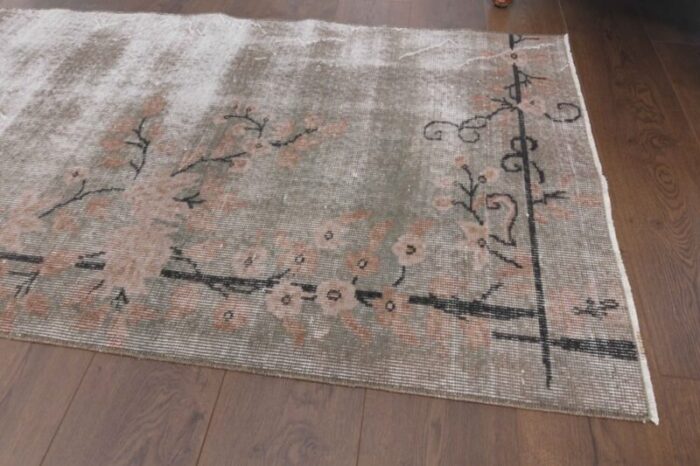 vintage turkish gray and black runner rug 6