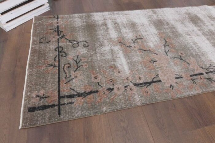 vintage turkish gray and black runner rug 7