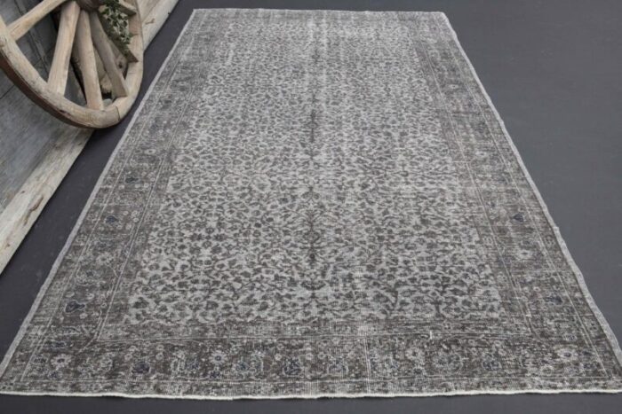 vintage turkish gray brown wool on cotton rug 2