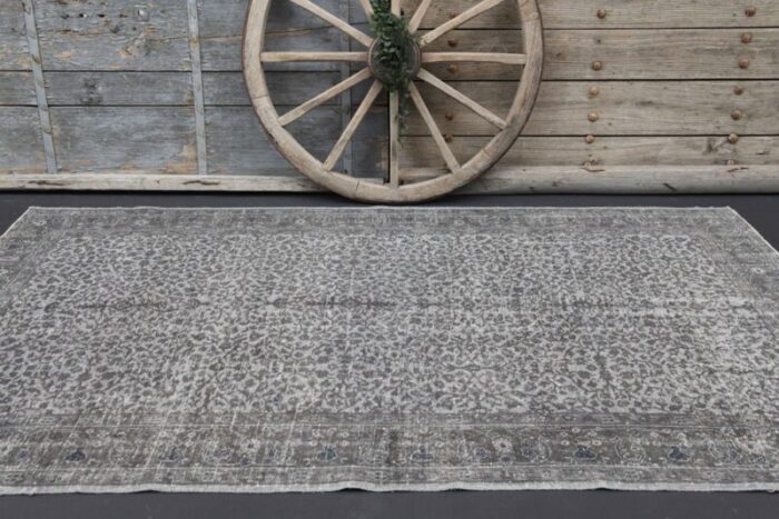 vintage turkish gray brown wool on cotton rug 3