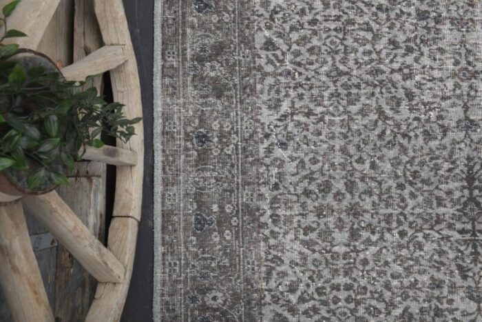 vintage turkish gray brown wool on cotton rug 4