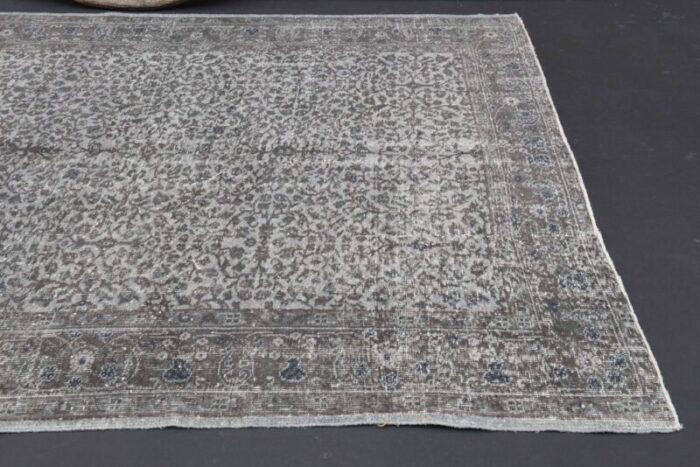 vintage turkish gray brown wool on cotton rug 7