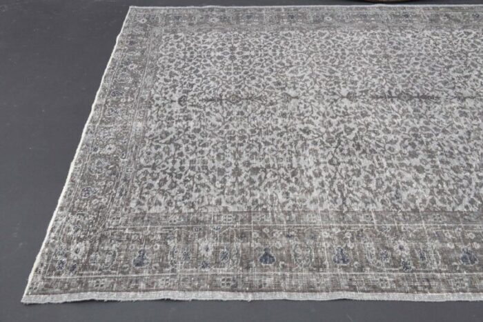 vintage turkish gray brown wool on cotton rug 8