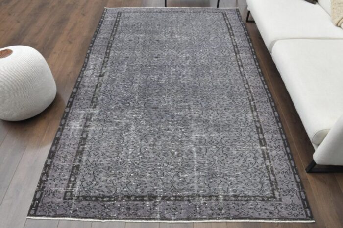 vintage turkish gray floral wool area rug anatolian 1960s 1