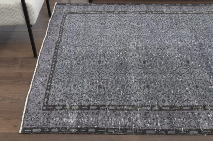 vintage turkish gray floral wool area rug anatolian 1960s 5