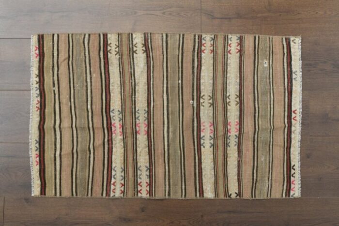 vintage turkish green beige striped rug 1960s 1