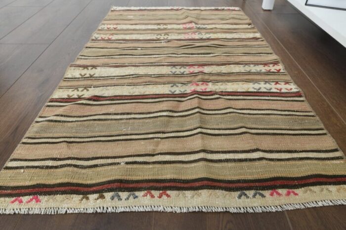 vintage turkish green beige striped rug 1960s 10