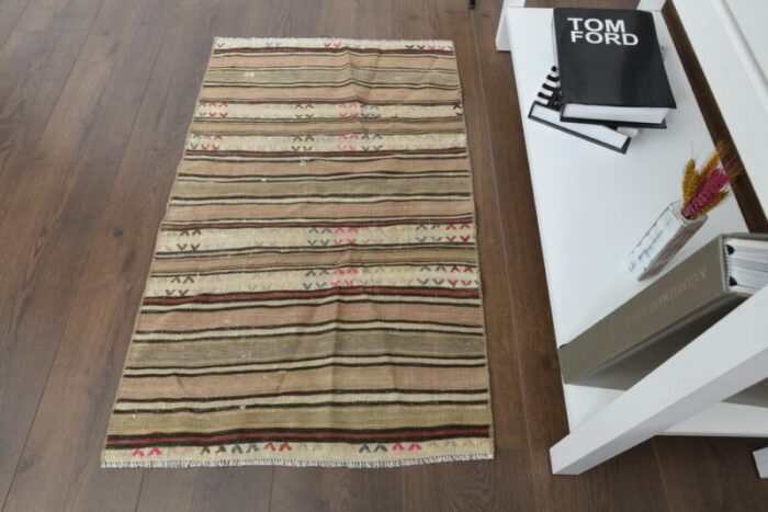 vintage turkish green beige striped rug 1960s 5