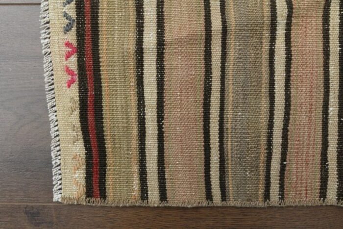 vintage turkish green beige striped rug 1960s 6