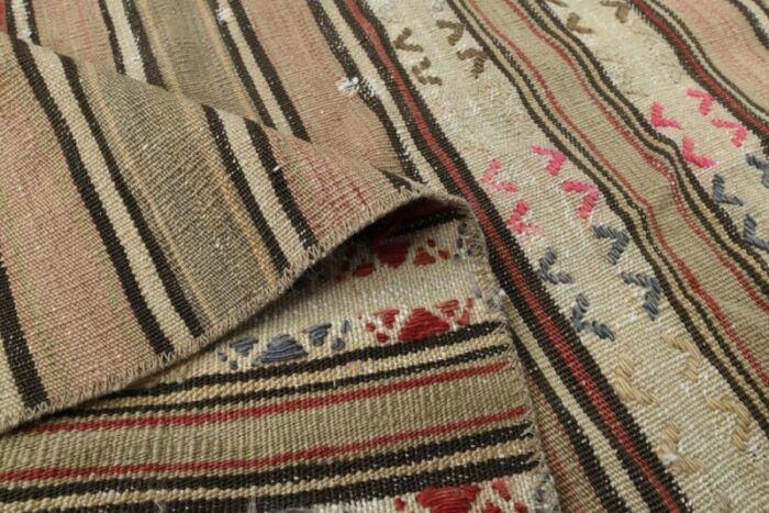 vintage turkish green beige striped rug 1960s 8