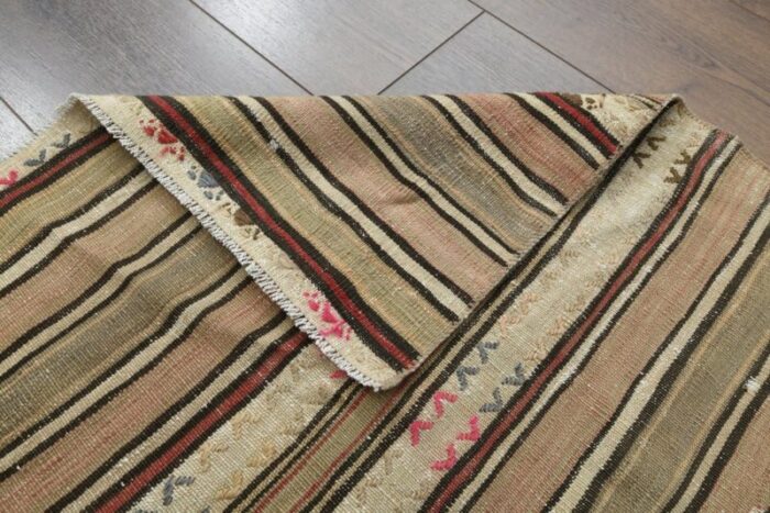 vintage turkish green beige striped rug 1960s 9