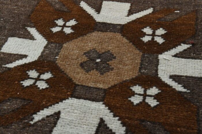 vintage turkish hand knotted brown oushak kilim runner rug 8