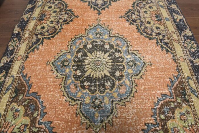 vintage turkish handmade oushak rug in orange 5