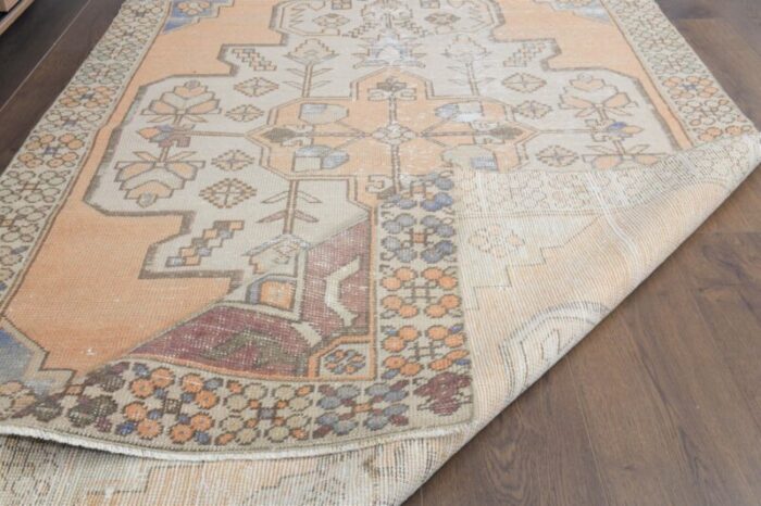 vintage turkish handmade oushak runner rug in pale orange 8