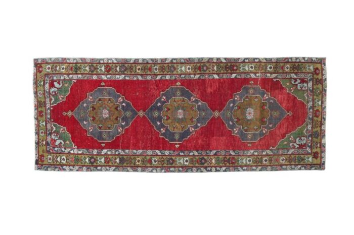 vintage turkish handmade red runner rug 1 1