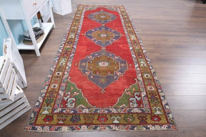 vintage turkish handmade red runner rug 7 1