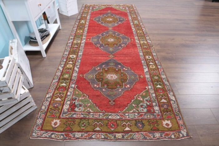 vintage turkish handmade red runner rug 7