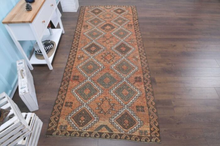 vintage turkish handmade wool hallway rug 3