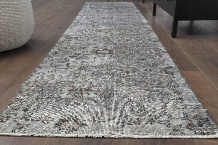 vintage turkish handmade wool oushak runner rug in gray 1960s 2