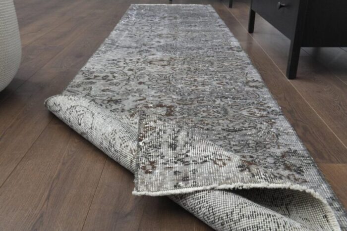 vintage turkish handmade wool oushak runner rug in gray 1960s 3