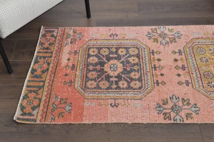 vintage turkish handmade wool oushak runner rug in red 1960s 6