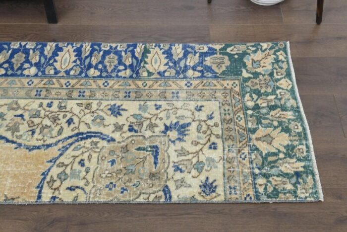 vintage turkish handmade wool oushak runner rug with floral design 1960s 4