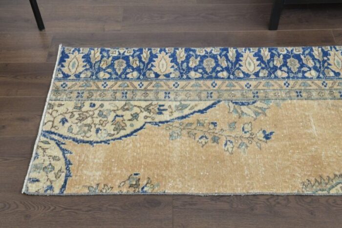 vintage turkish handmade wool oushak runner rug with floral design 1960s 6