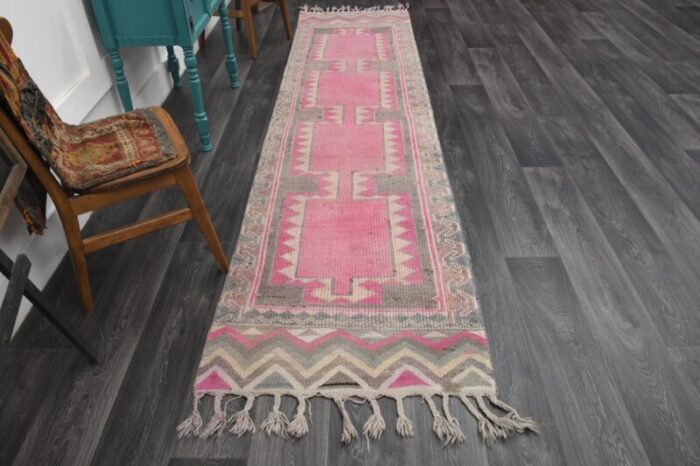 vintage turkish hot red pink runner rug 1960s 2