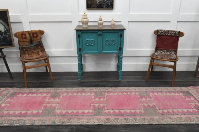 vintage turkish hot red pink runner rug 1960s 3