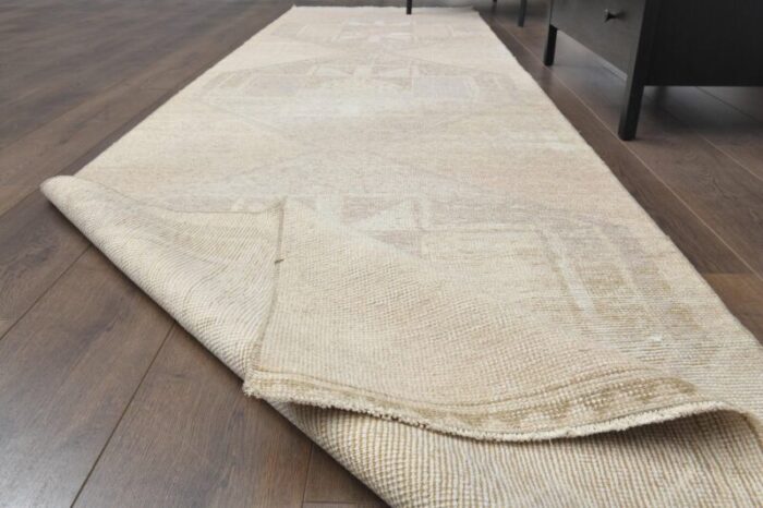 vintage turkish neutral beige wool oushak runner 1940s 2