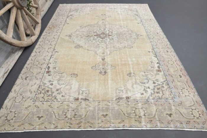 vintage turkish neutral wool oushak rug 10