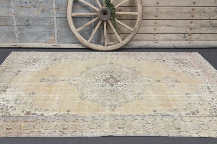 vintage turkish neutral wool oushak rug 2